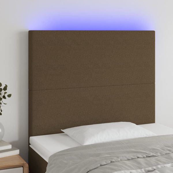vidaXL Čelo postele s LED tmavohendé 90x5x118/128 cm látka