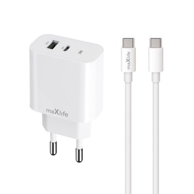 Maxlife MXTC-06-30AC PD QC nabíjačka USB-C a USB s káblom UBS-C - Ligntning 30W (OEM0101315)