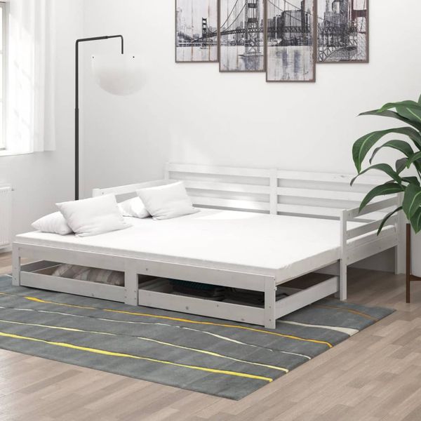 vidaXL Rozkladacia denná posteľ 2x(90x200) cm, biela, borovicový masív