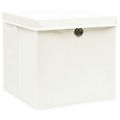 vidaXL Úložné boxy s vekom 4 ks, biele 32x32x32 cm, látka