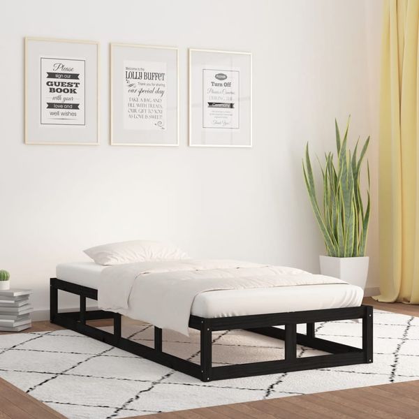 vidaXL Posteľný rám čierny 75x190 cm malé jednolôžko masívne drevo