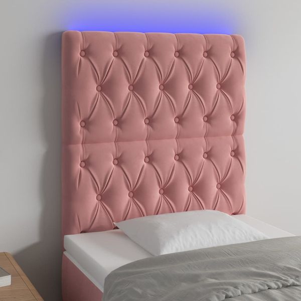 vidaXL Čelo postele s LED ružové 80x7x118/128 cm zamat