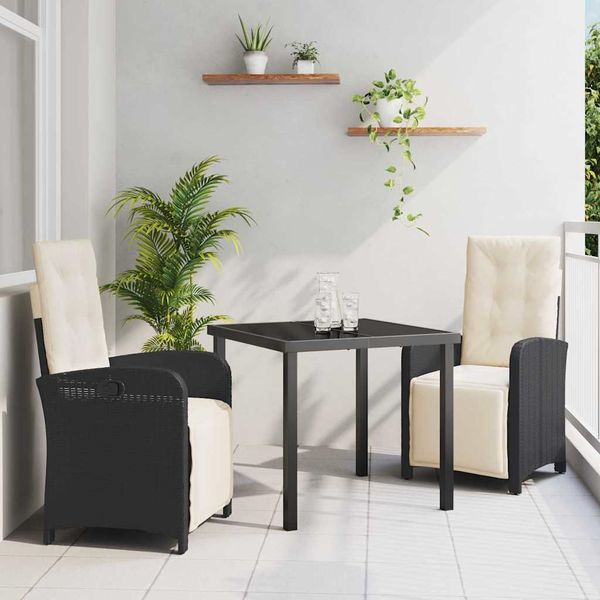 vidaXL Záhradný jedálenský set s vankúšom 3 pcs Čierna polyratan
