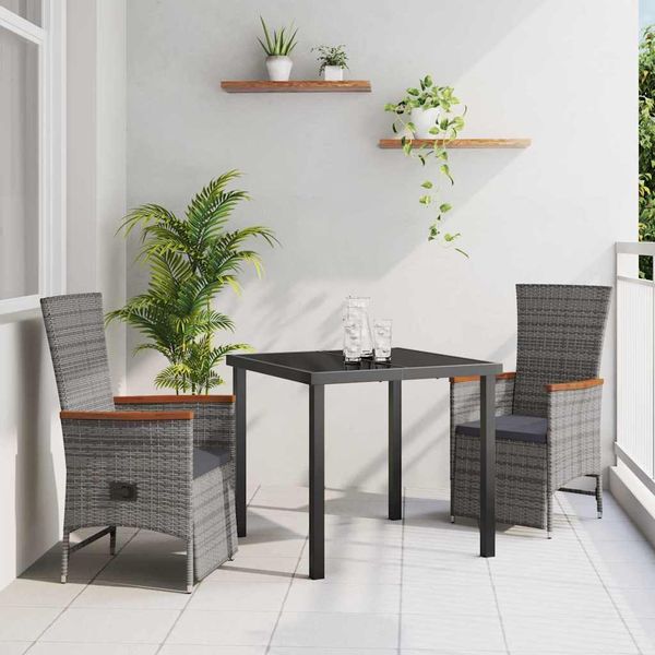 vidaXL Záhradný jedálenský set s vankúšom 3 pcs Sivá polyratan