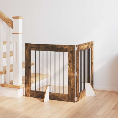 vidaXL Brána pre psov so stojanmi 2 pcs Dymový dub 80 x 80 cm
