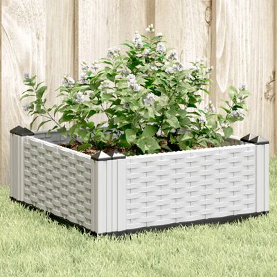 vidaXL Záhradný kvetináč s kolíkmi biely 42,5x42,5x28,5 cm PP