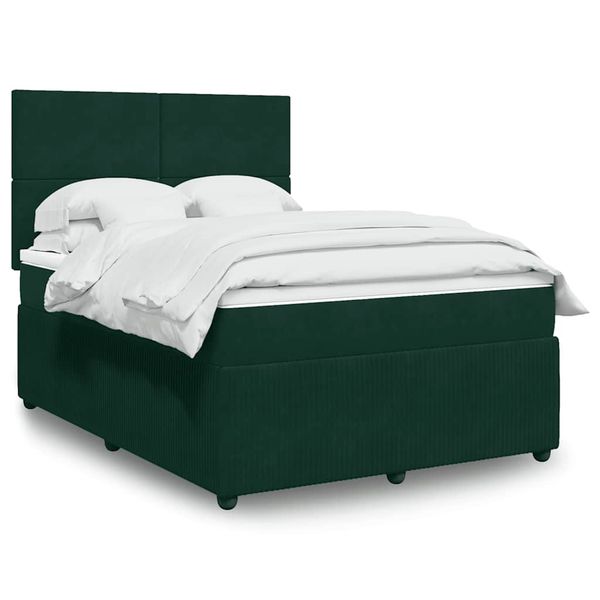 vidaXL Posteľný rám boxsping s matracom tmavozelený 160x200 cm zamat