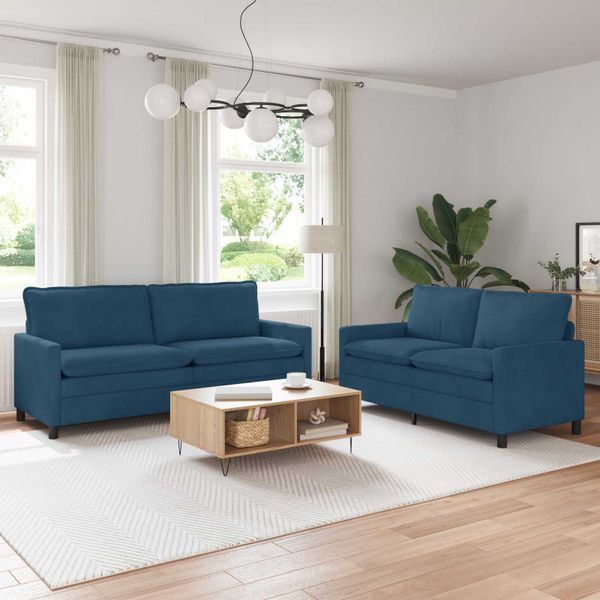 vidaXL Sada pohoviek 2 pcs Modrá Zamat