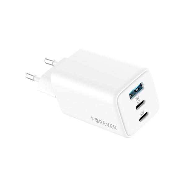 Nabíjačka Forever TC-08-65ACC GaN PD QC 2x USB-C 1x USB 65W biela