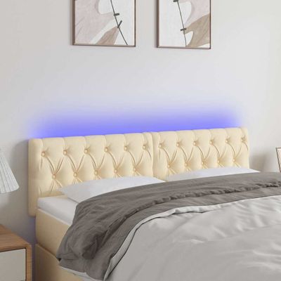 vidaXL Čelo postele s LED krémové 160x7x78/88 cm látka