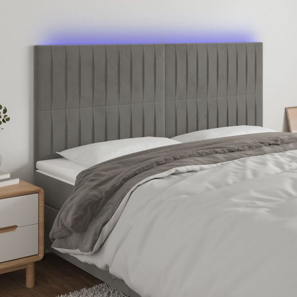 vidaXL Čelo postele s LED bledosivé 200x5x118/128 cm zamat