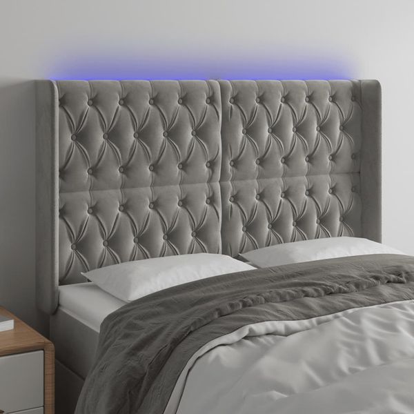 vidaXL Čelo postele s LED bledosivé 163x16x118/128 cm zamat