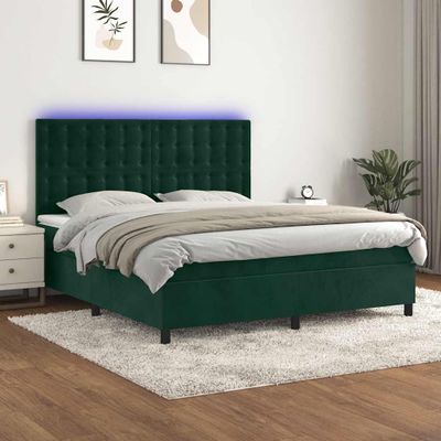 vidaXL Posteľný rám boxsping matrac a LED tmavozelený 160x200 cm zamat