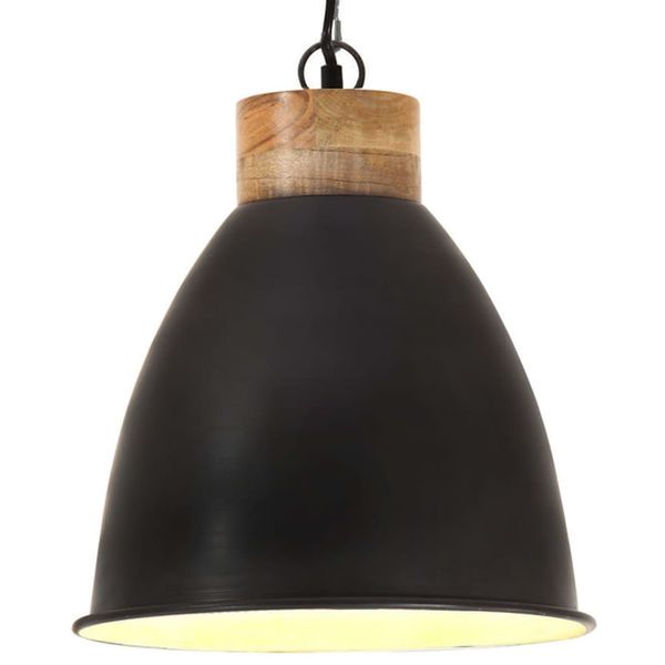 vidaXL Industriálna závesná lampa čierna železo a masívne drevo 35 cm E27
