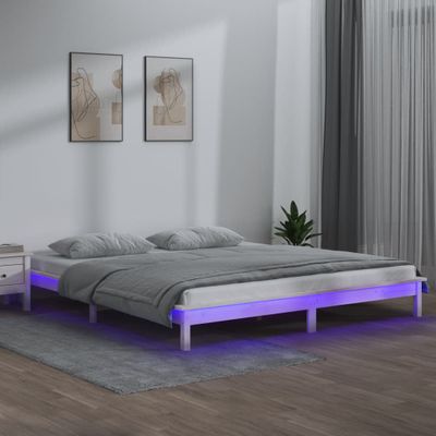 vidaXL Posteľný rám s LED, biely 180x200 cm, Super King, drevený masív