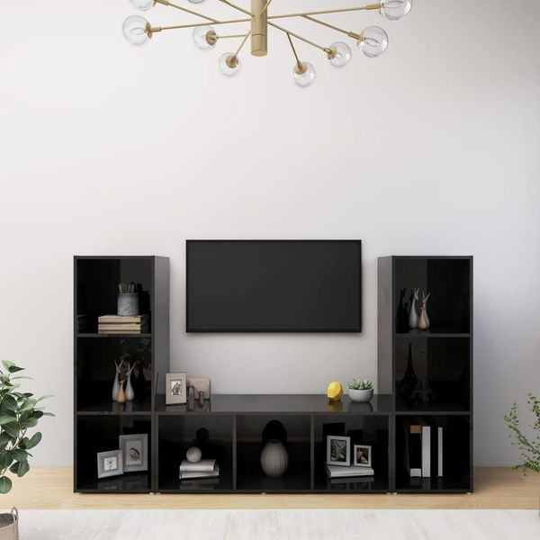 vidaXL TV skrinky 3 ks lesklé čierne 107x35x37 cm drevotrieska