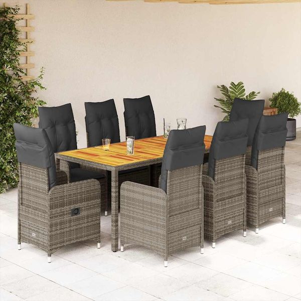 vidaXL 9-dielna záhradná bistro súprava s vankúšmi sivá polyratan
