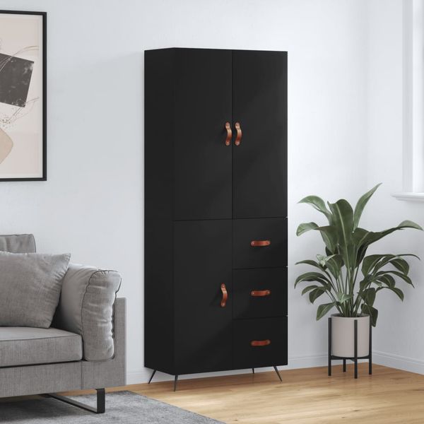 vidaXL Vysoká skrinka čierna 69,5x34x180 cm spracované drevo