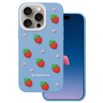 Puzdro Strawberry pre iPhone 14 Pro / 15 Pro 6,1" modré