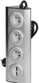 ORNO VIRONE FS-4 Povrchová rohová zásuvka 3x 230V, 2xUSB, 1,5m kábel, nerez