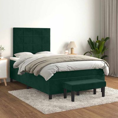 vidaXL Posteľný rám boxsping s matracom tmavozelený 120x200 cm zamat