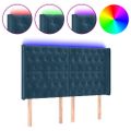 vidaXL Čelo postele s LED tmavomodré 163x16x118/128 cm zamat