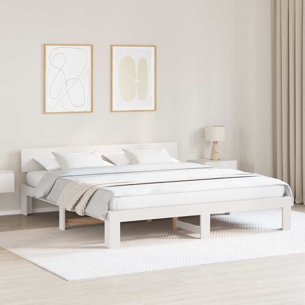 vidaXL Rám postele Biela 200 x 200 cm Masívne borovicové drevo