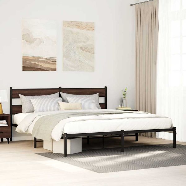 vidaXL Posteľný rám bez matraca s čelom hnedý dub 200x200 cm