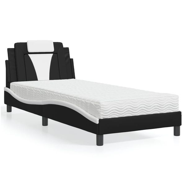 vidaXL Posteľ Viana s matracom čierno-biela 90x200 cm umelá koža