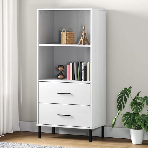 vidaXL Knižnica s 2 zásuvkami biela 60x35x128,5 cm masívne drevo OSLO