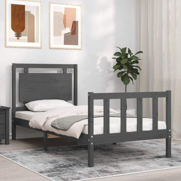 vidaXL Rám postele s čelom sivý 100x200 cm masívne drevo