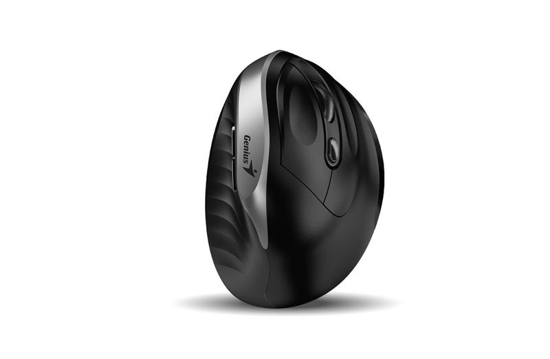 Genius Ergo 8250S/Vertikálna/Optická/Pre pravákov/1 600 DPI/Bezdrôtová USB/Čierna-strieborná