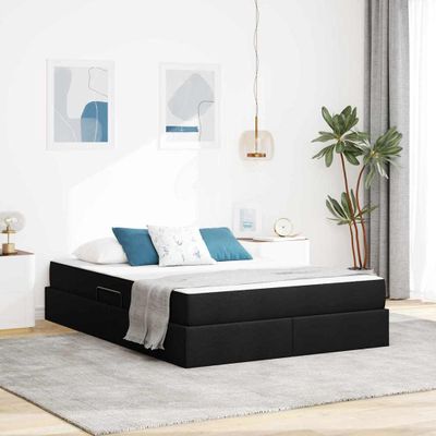 vidaXL Postel s úložným prostorem a matrací Čierna 140 x 190 cm