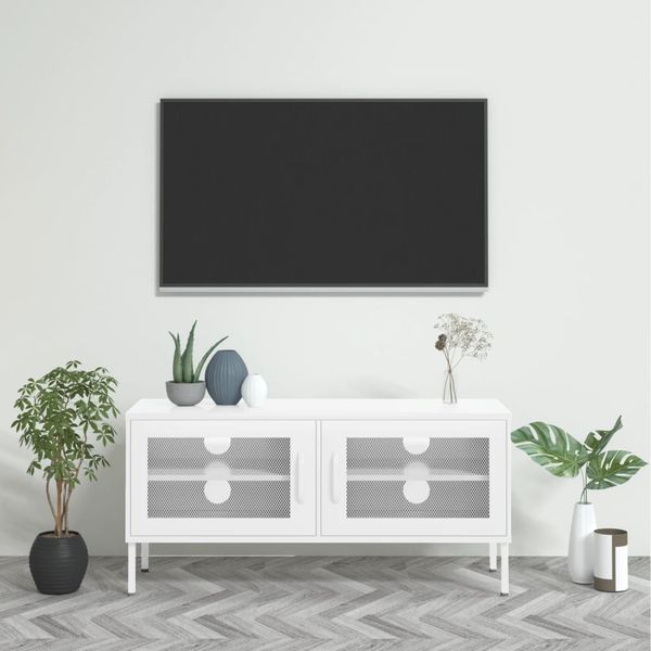 vidaXL TV skrinka biela 105x35x50 cm oceľ