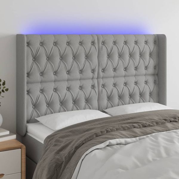 vidaXL Čelo postele s LED bledosivé 163x16x118/128 cm látka