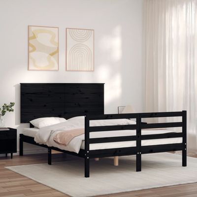 vidaXL Rám postele s čelom čierny 140x190 cm masívne drevo
