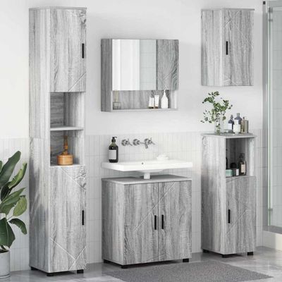 vidaXL Sada kúpeľňového nábytku Nástenný s úložiskom 5 pcs Sivý Sonoma