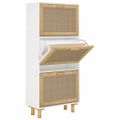 vidaXL Botník biely 52x25x115 cm spracované drevo a prírodný ratan