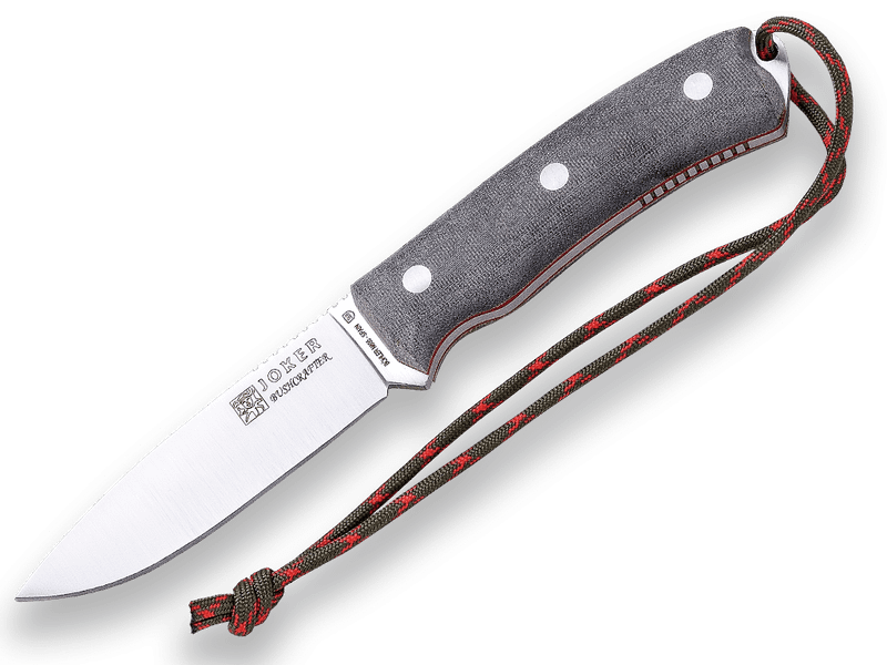JOKER CV120 BUSHCRAFTER outdoorový nôž 10,5 cm, šedá, Micarta, kožené puzdro, paracord