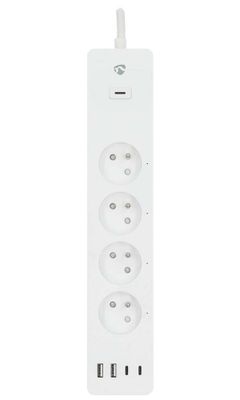 NEDIS Wi-Fi inteligentný predlžovací prívod/ 3x zásuvka typu E/ 16A/ 2x USB-A/ 2x USB-C/ 2m/ Android/ iOS/ biela Kábel, predlžovací, napájací, pre inteligentný dom, 4× zásuvka (typ E), 2× USB, 2× USB-C, Wi-Fi, 2m, Android, iOS, Nedis SmartLife, biely