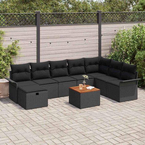 vidaXL Súprava záhradných pohoviek s vankúšom 9 pcs Čierna Poly ratan