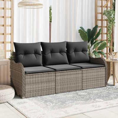 vidaXL Súprava záhradných pohoviek s úložiskom 3 pcs Sivá Poly ratan