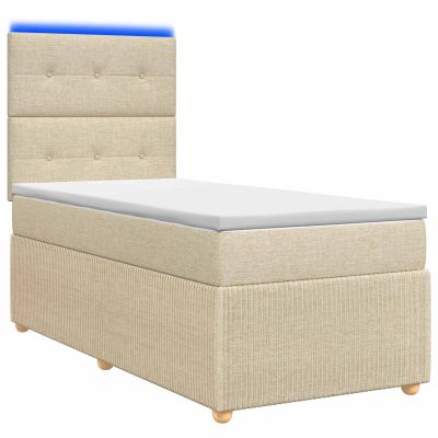 vidaXL LED boxspring posteľ s matracom Krémová 90 x 190 cm Látka