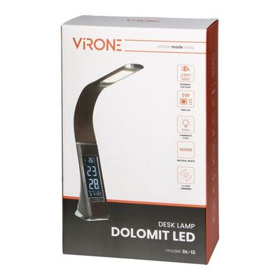 Stolná lampa s budíkom VIRONE DOLOMIT DL-12/B, 5W, 400lm, 4000K, čierna Stolná lampa s budíkom VIRONE DOLOMIT DL-12/B, 5W, 400lm, 4000K, čierna