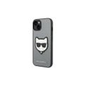Obal Karl Lagerfeld pre iPhone 14 Plus 6,7" KLHCP14MSAPCHG strieborný PU Saffiano obal s nášivkou Choupette Head Patch