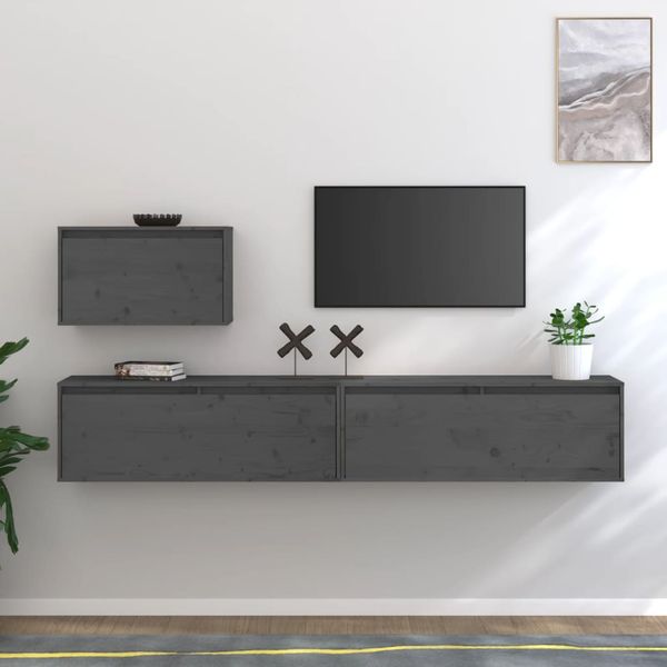 vidaXL TV skrinky 3 ks sivé masívna borovica