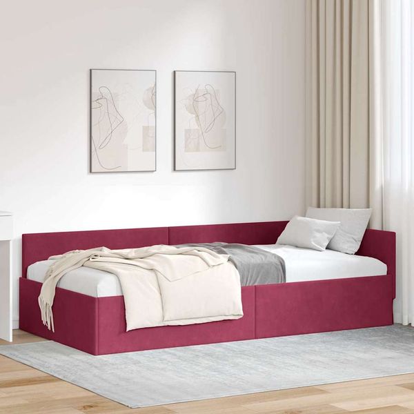 vidaXL Rohový rám postele Víno červené 90 cm x 190 cm Zamat
