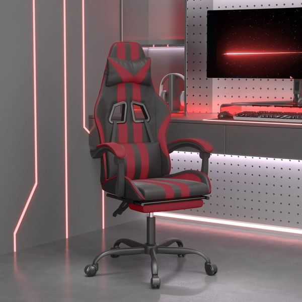 vidaXL Herná stolička s opierkou na nohy čierna a vínová umelá koža