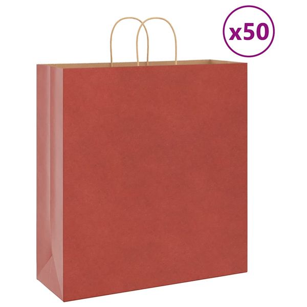vidaXL Papierové tašky 50 ks s rúčkami, červené, 45x17x48 cm