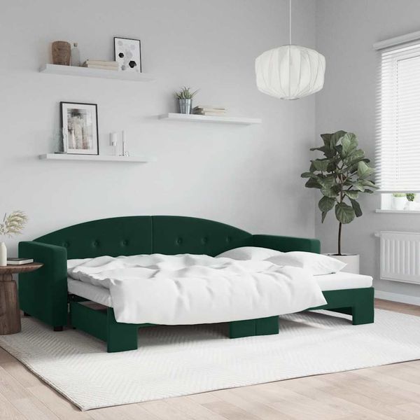 vidaXL Denná posteľ s rozkladacou posteľou tmavozelená 80x200 cm zamat